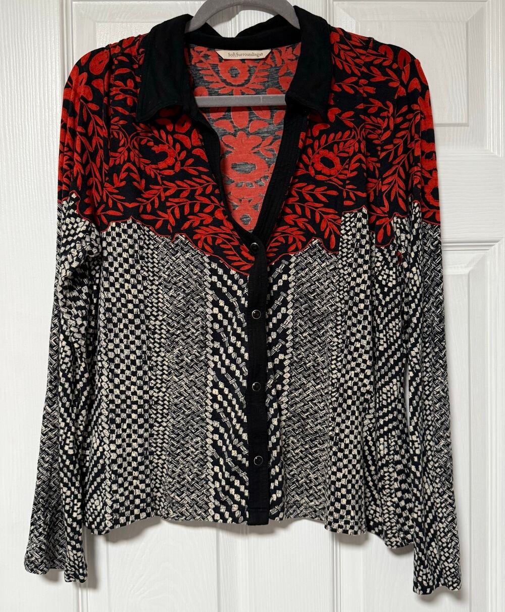 Soft Surroundings Women's Multicolor Snap Button Up Long Sleeve Shirt Size L